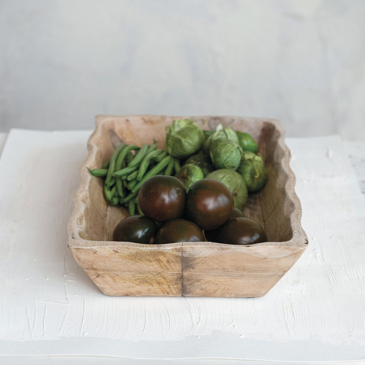 Mango Wood Scalloped Edge Tray Rust & Cinder