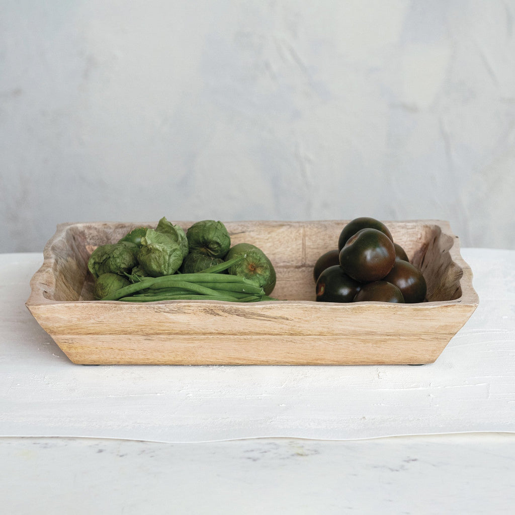 Mango Wood Scalloped Edge Tray Rust & Cinder