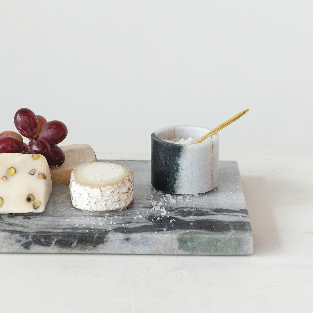 Marble Salt Cellar with Brass Spoon Rust & Cinder