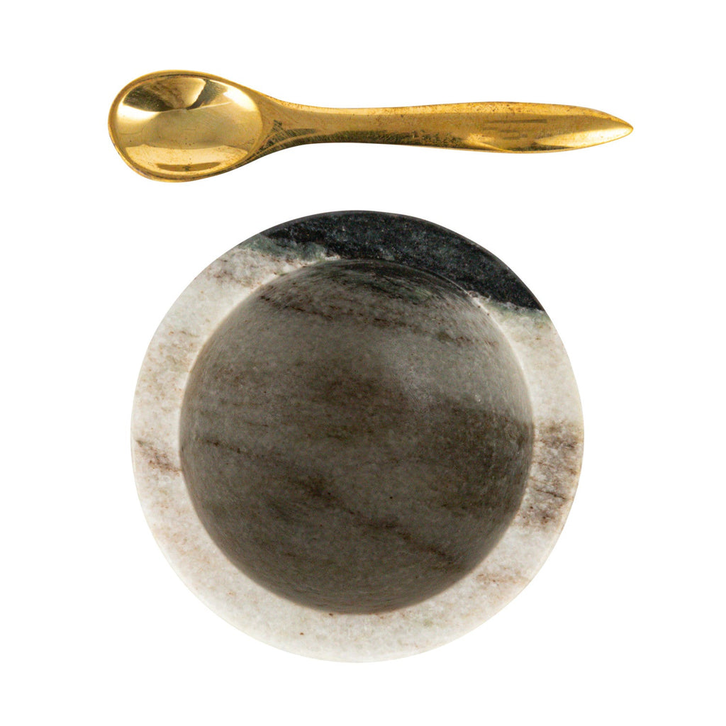 Marble Salt Cellar with Brass Spoon Rust & Cinder