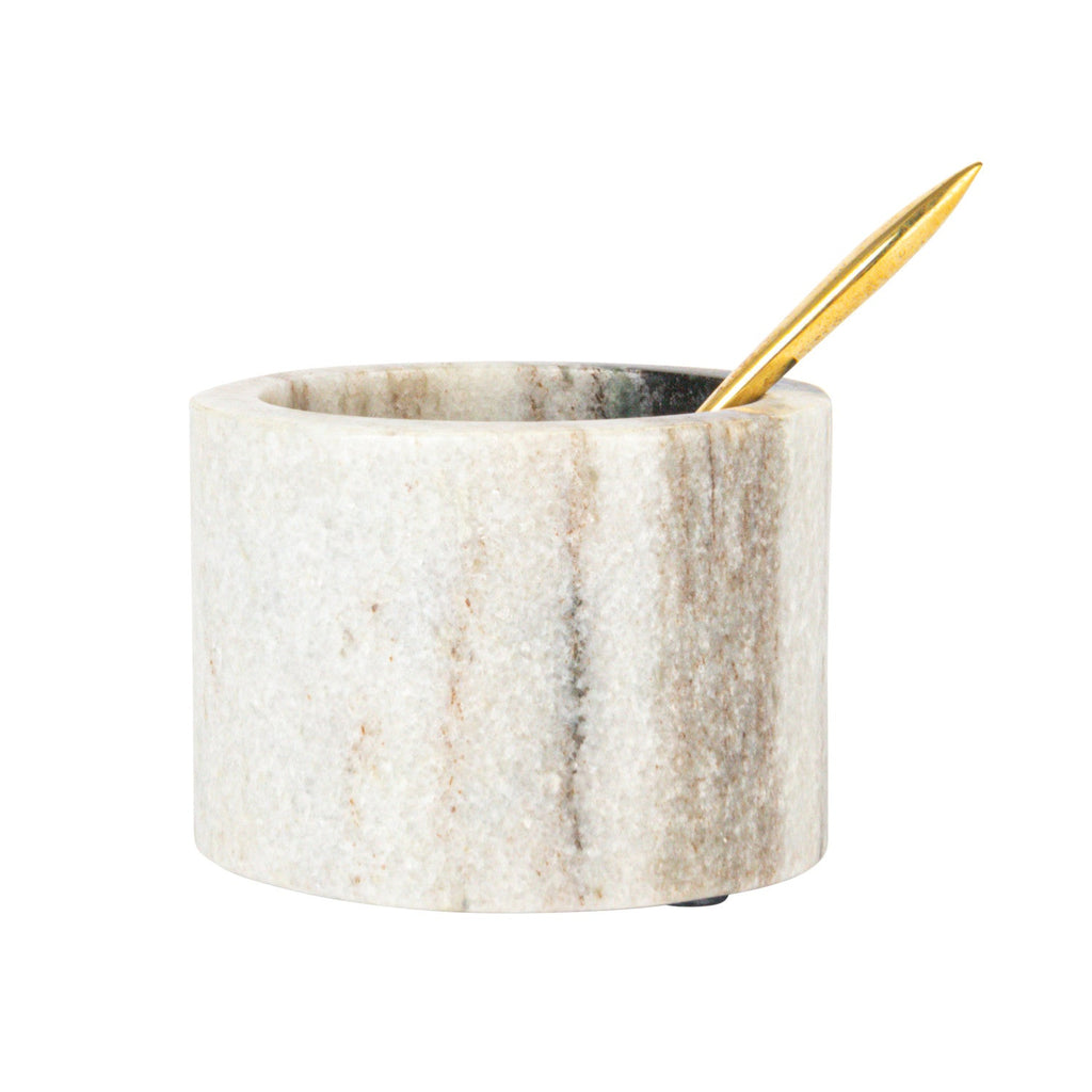 Marble Salt Cellar with Brass Spoon Rust & Cinder