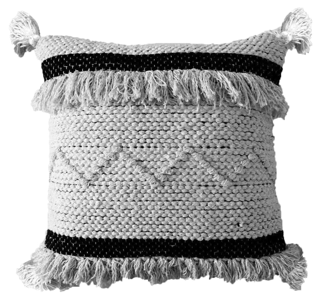 Throw Pillow Cover Black & Beige Stripes 20" X 20" with Insert Vibhsa