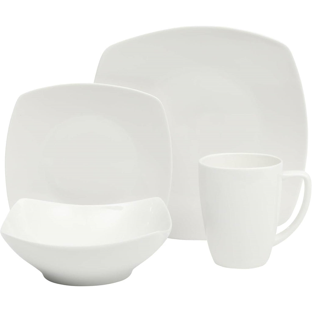16 Pieces - White Square Porcelain Dinnerware Set - Service for 4 HomePacific