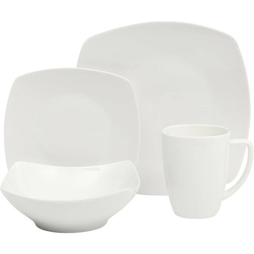 16 Pieces - White Square Porcelain Dinnerware Set - Service for 4 HomePacific
