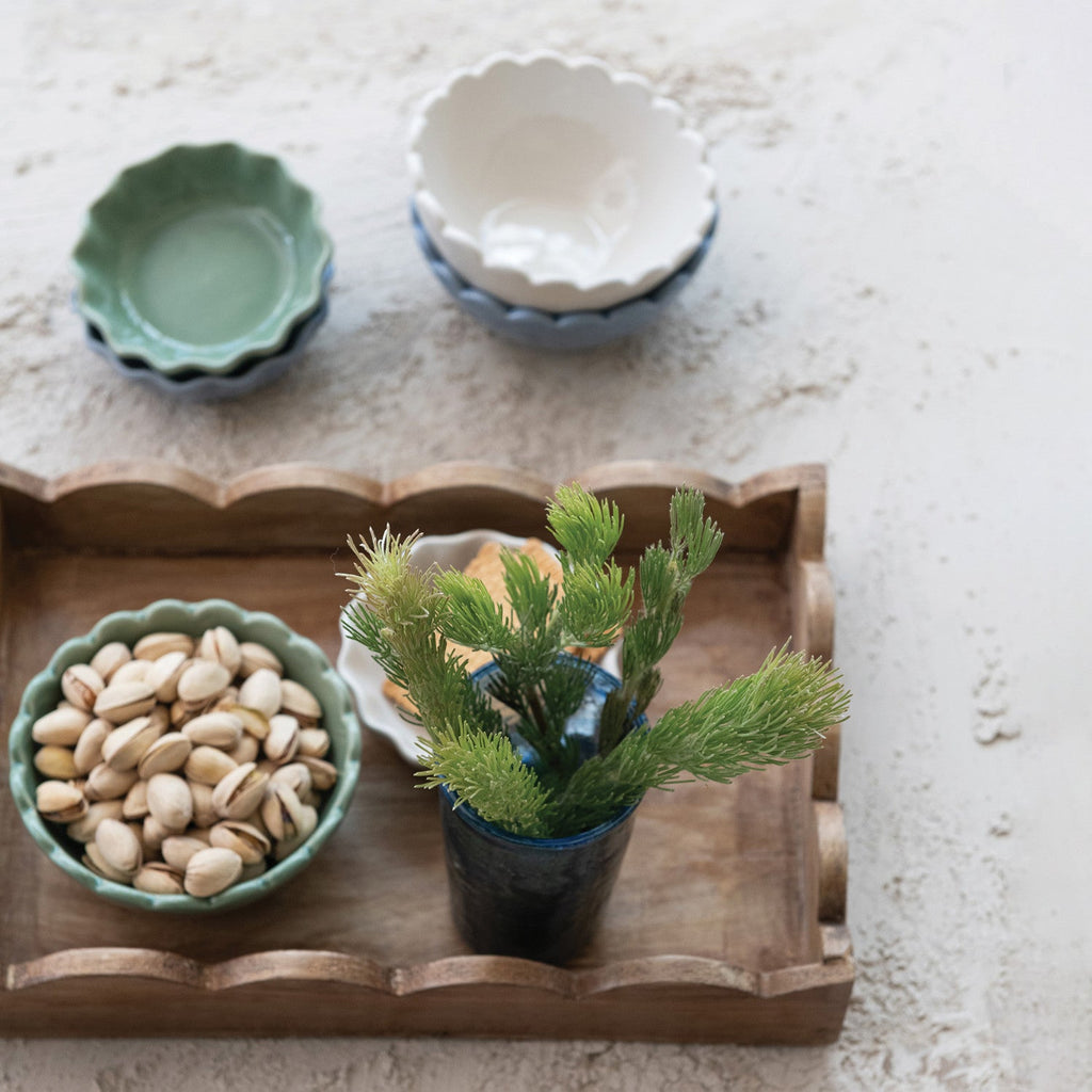 Mango Wood Scalloped Edge Tray Rust & Cinder
