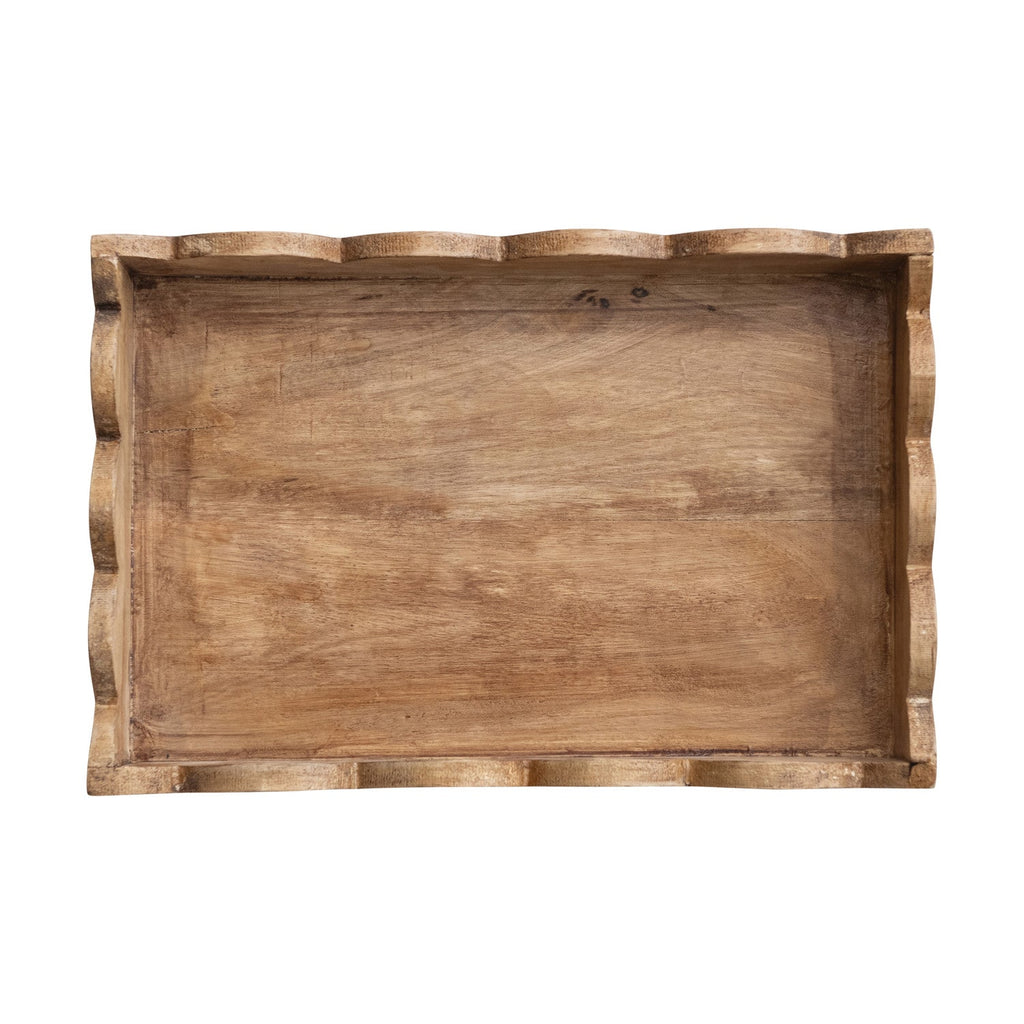 Mango Wood Scalloped Edge Tray Rust & Cinder