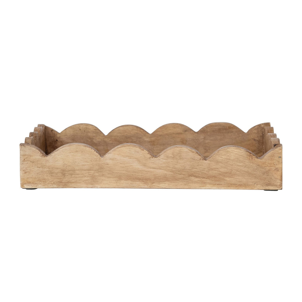 Mango Wood Scalloped Edge Tray Rust & Cinder