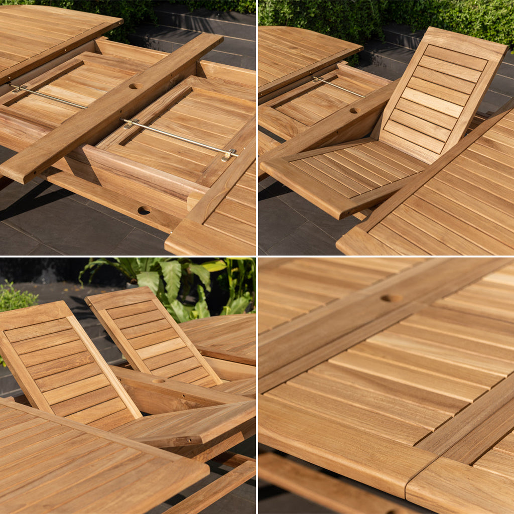Julien FSC Certified Teak Wood Outdoor Patio Extendable Dining Set LifestyleGarden US