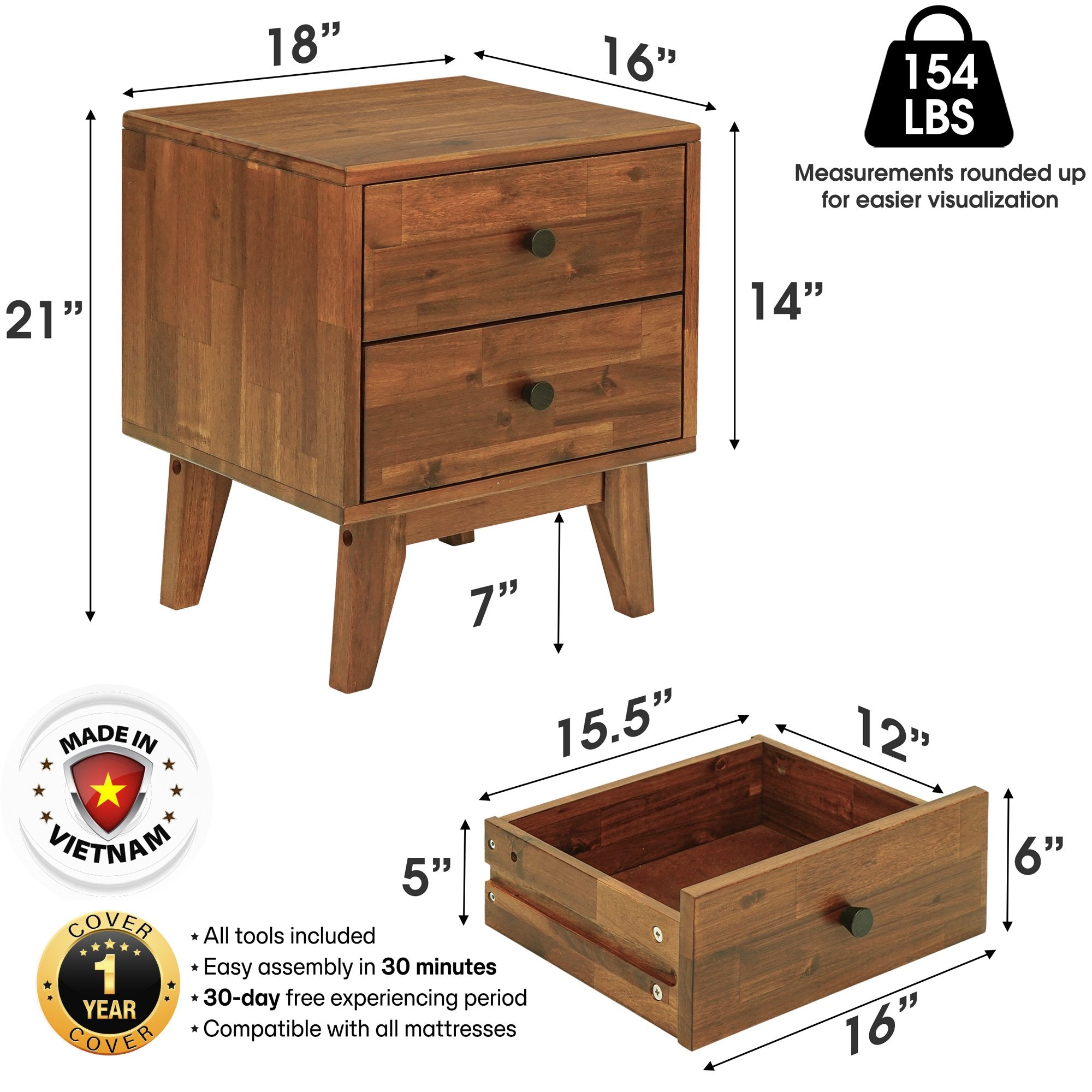 Silvia Solid Wood Nightstand Megsu