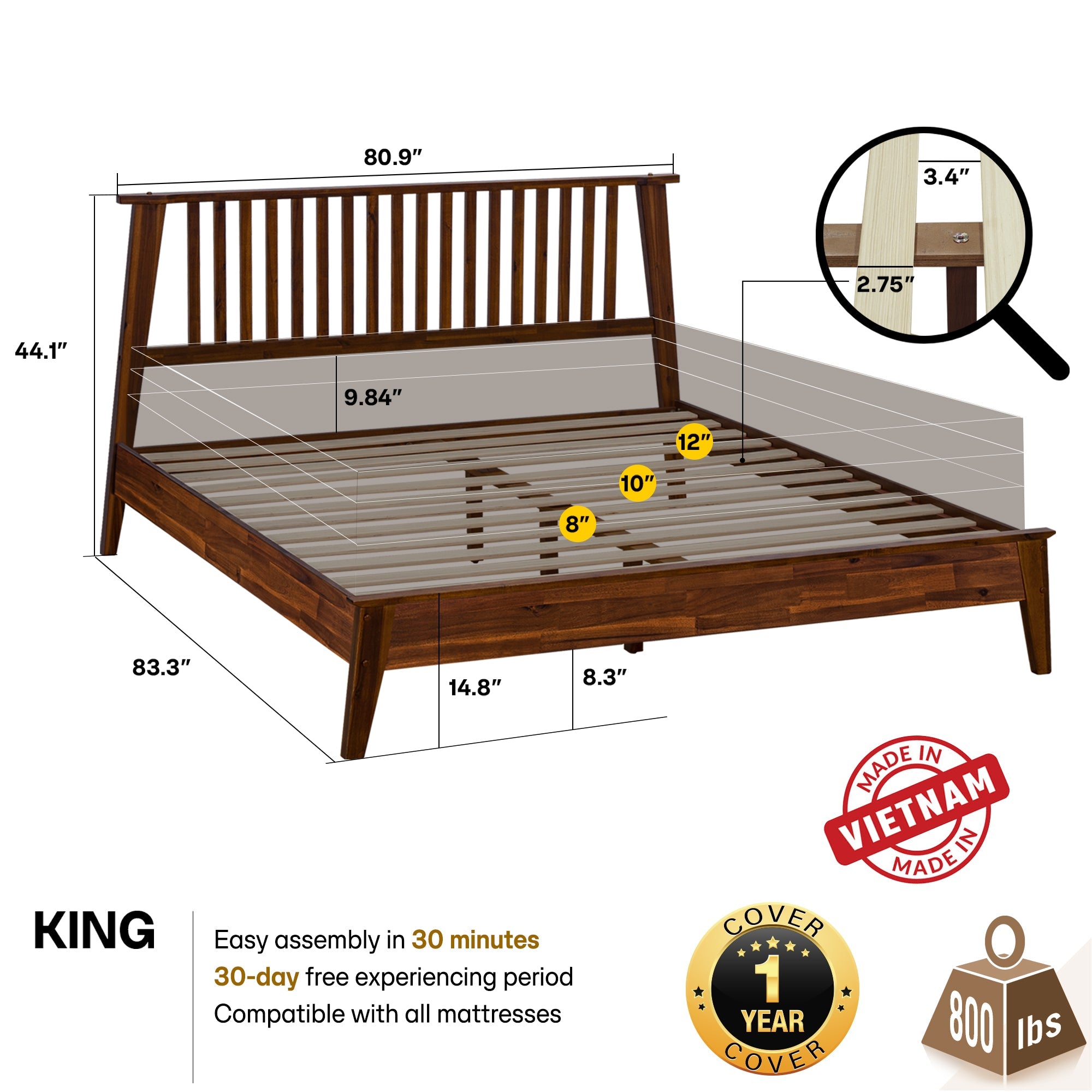 Kaylin Solid Wood Bed Frame Megsu
