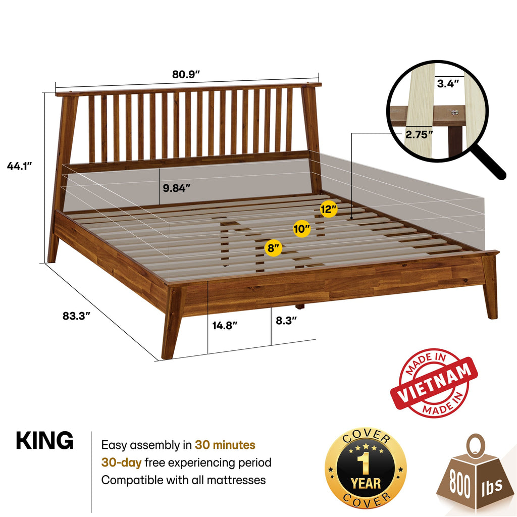 Kaylin Solid Wood Bed Frame Megsu