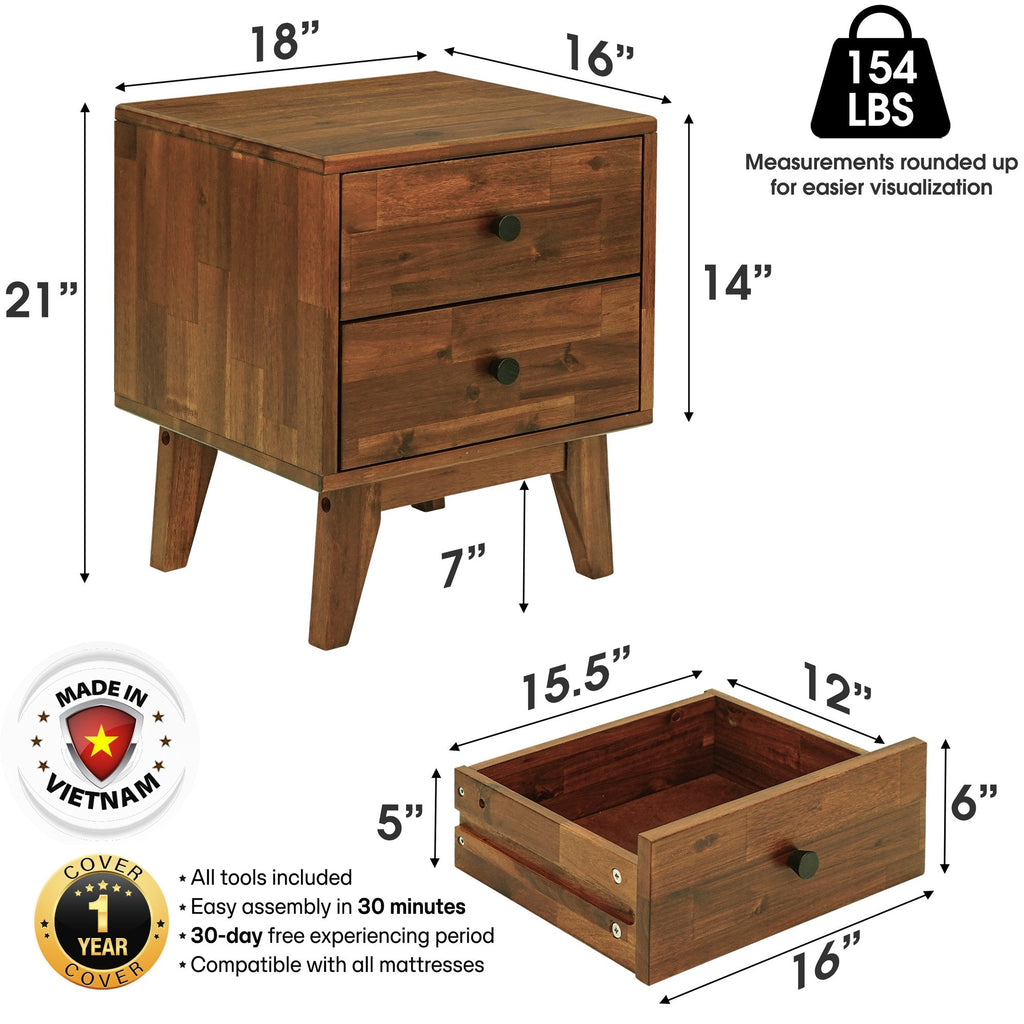 Silvia Solid Wood Nightstand Megsu