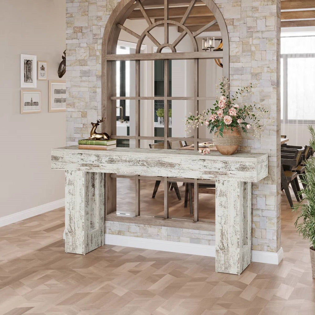 Modern Farmhouse 63-inch Console Sofa Table in Rustic White Wood Finish HomePacific