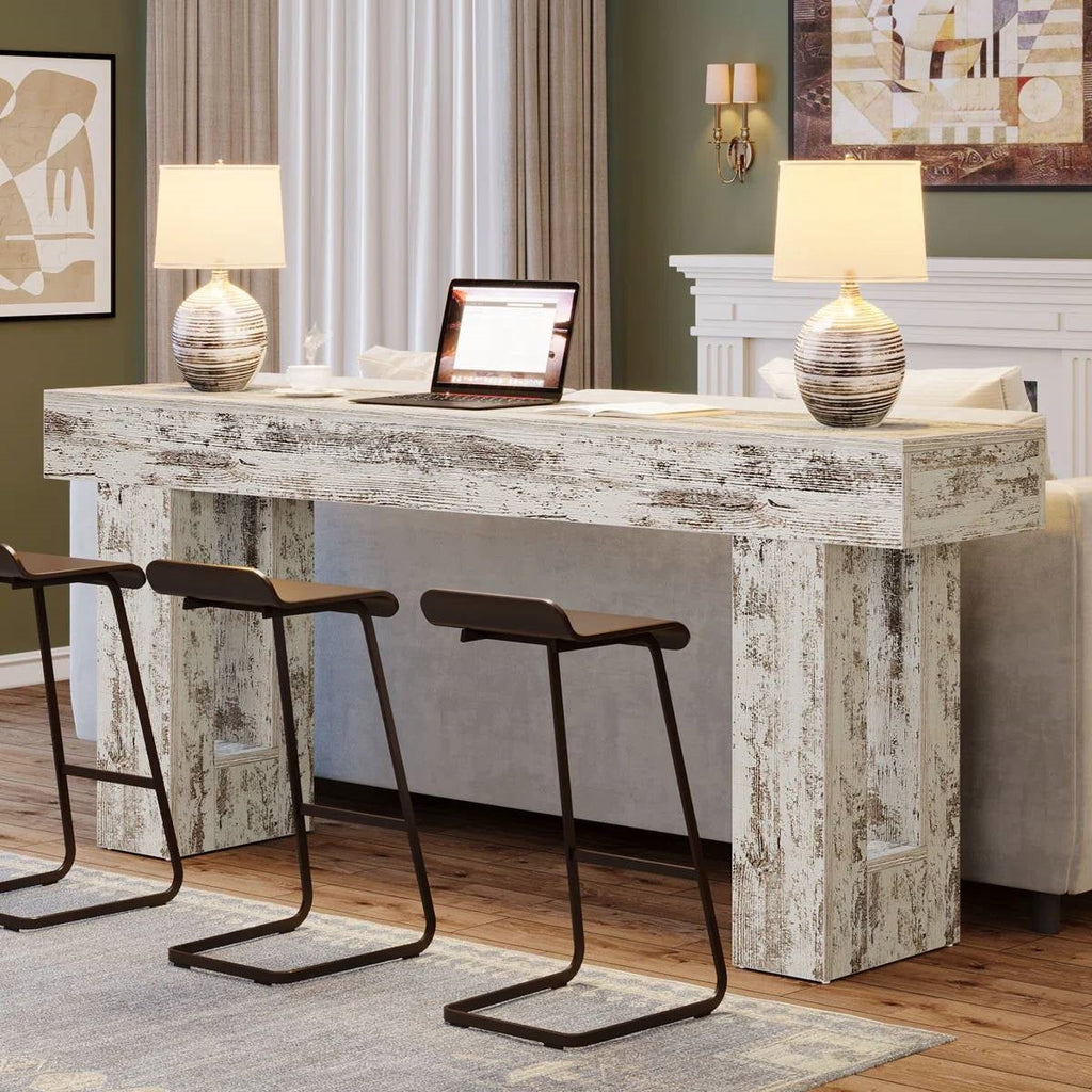 Modern Farmhouse 63-inch Console Sofa Table in Rustic White Wood Finish HomePacific