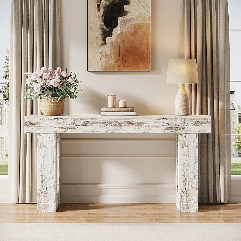 Modern Farmhouse 63-inch Console Sofa Table in Rustic White Wood Finish HomePacific