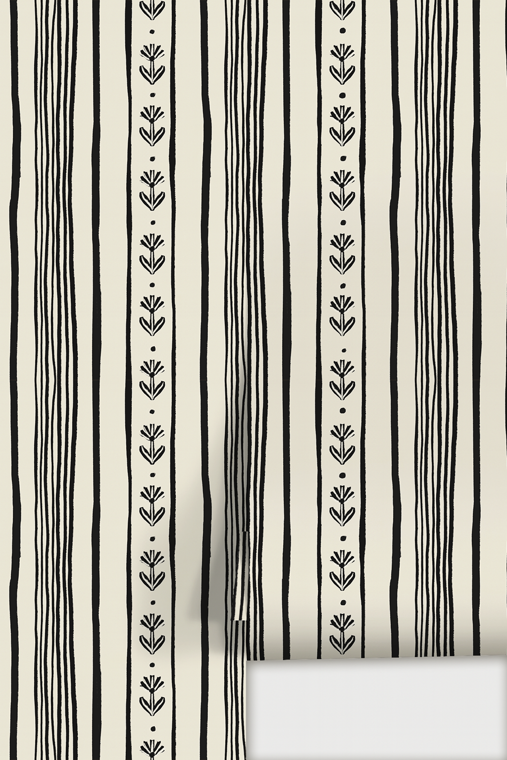 Daisy Chain Stripe Wallpaper, beige and black Samantha Santana Creative