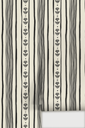 Daisy Chain Stripe Wallpaper, beige and black Samantha Santana Creative