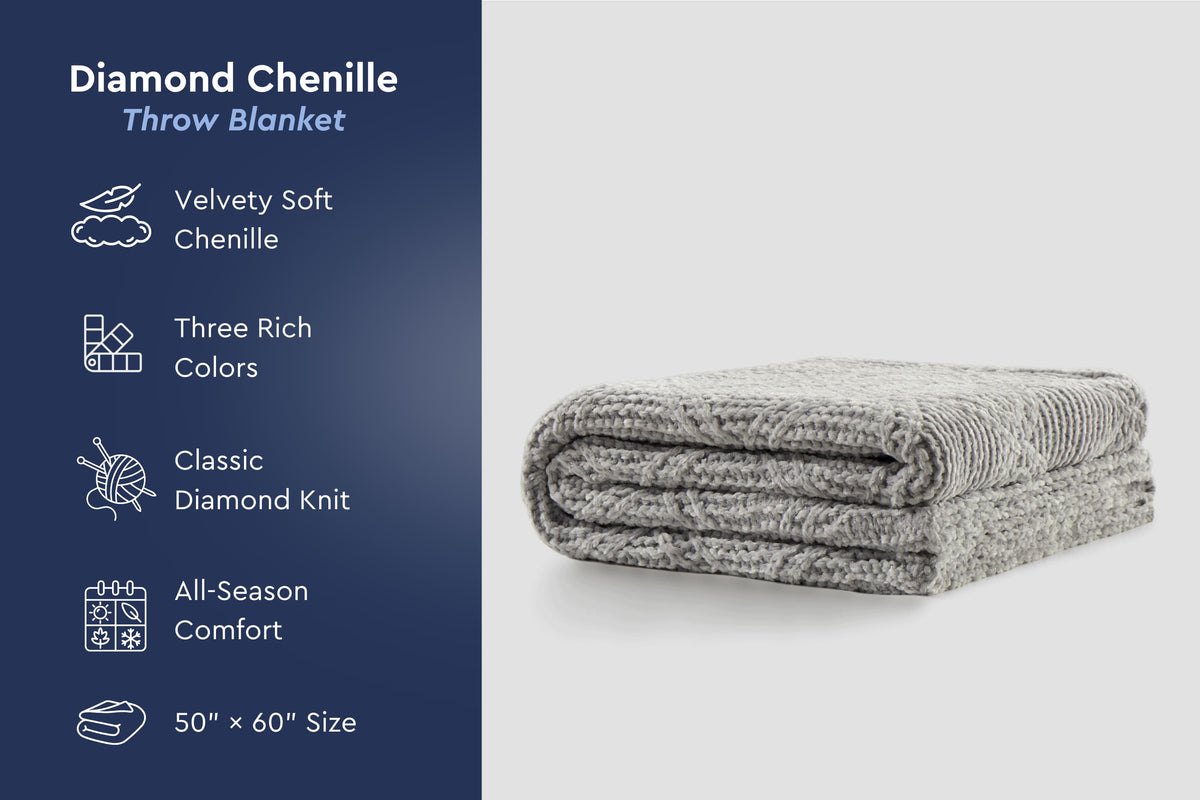 Diamond Chenille Throw Blanket Moon Pod