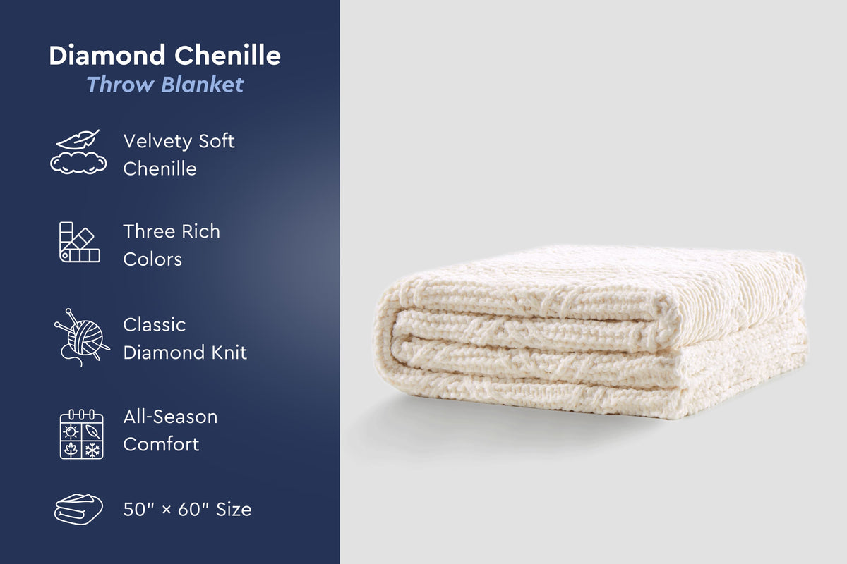 Diamond Chenille Throw Blanket Moon Pod
