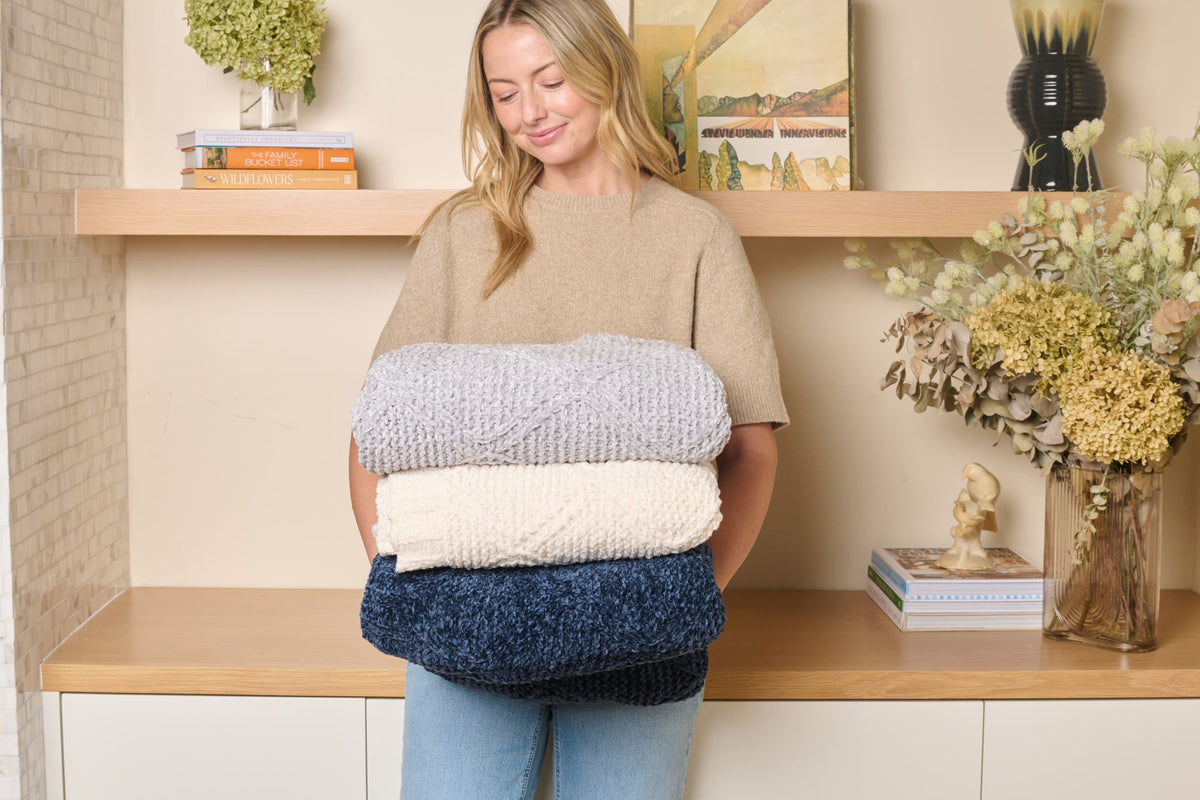 Diamond Chenille Throw Blanket Moon Pod