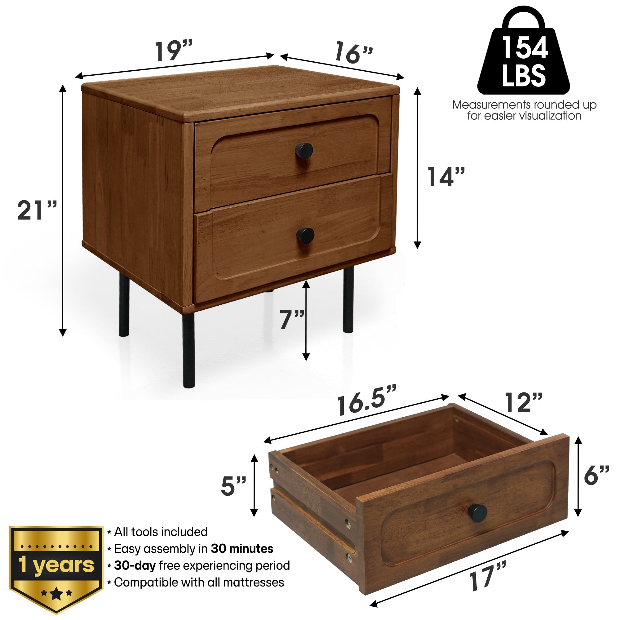 Savana Solid Wood 2-Drawer Nightstand Megsu