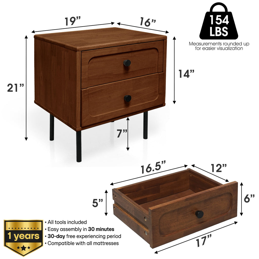 Savana Solid Wood 2-Drawer Nightstand Megsu