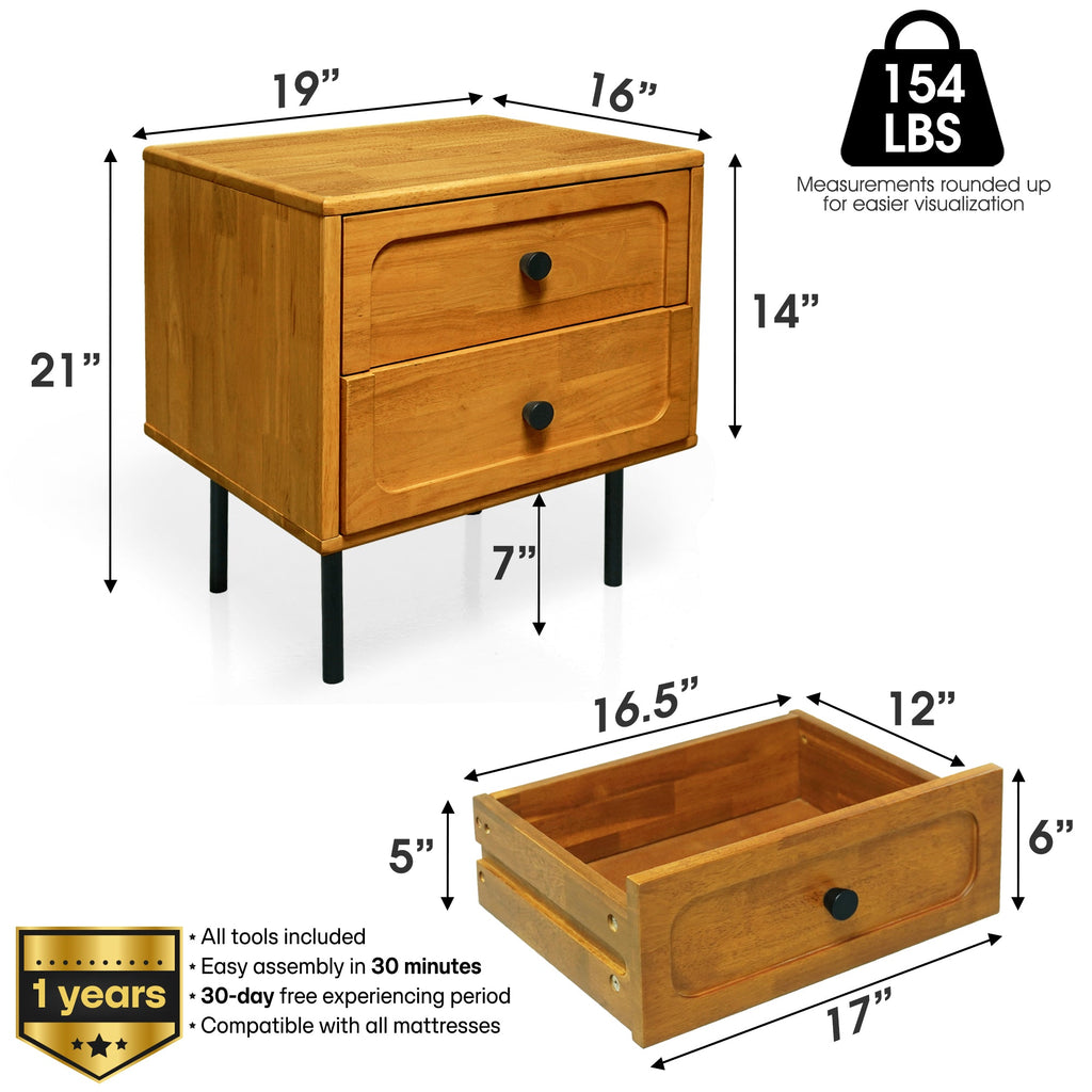 Savana Solid Wood 2-Drawer Nightstand Megsu