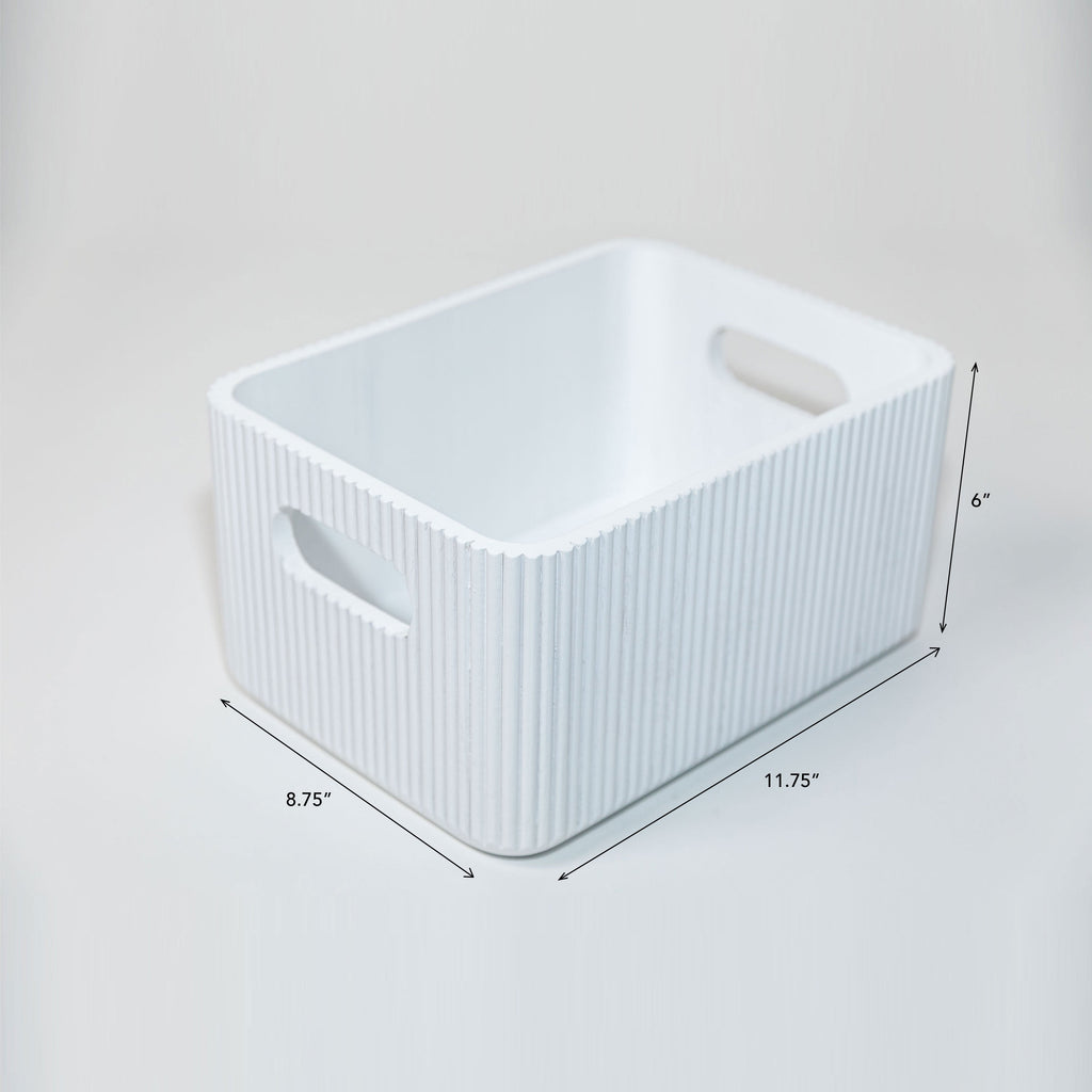Wooden Ribbed Bins – White Horderly