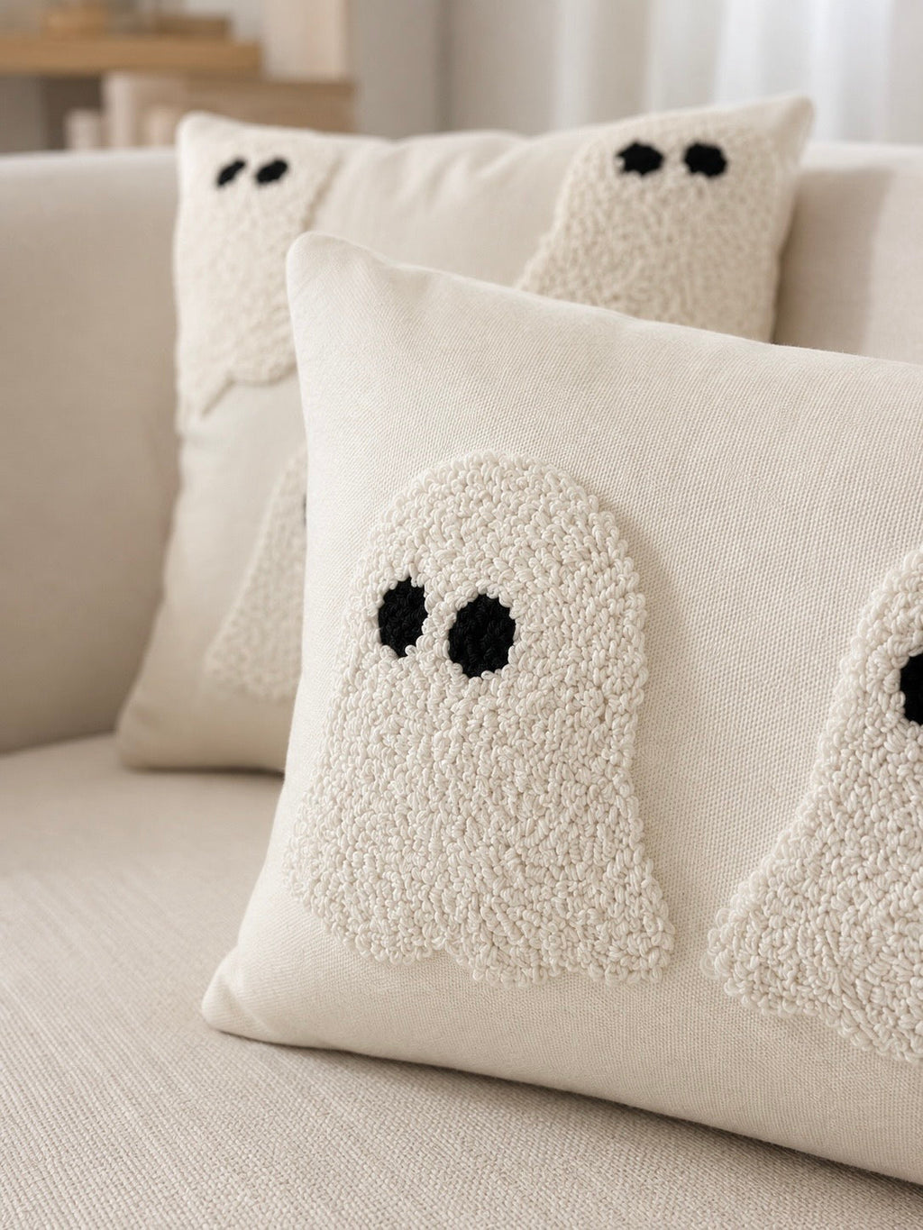 Ivory Tufted Ghost Lumbar Pillow Cover Busa Designs