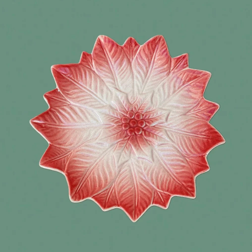 Hand-Painted Poinsettia Ceramic Plate Rust & Cinder