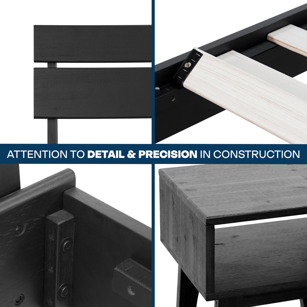 [Buy 1 Get 1] Aurora Solid Wood Bed Frame & Nightstand Megsu
