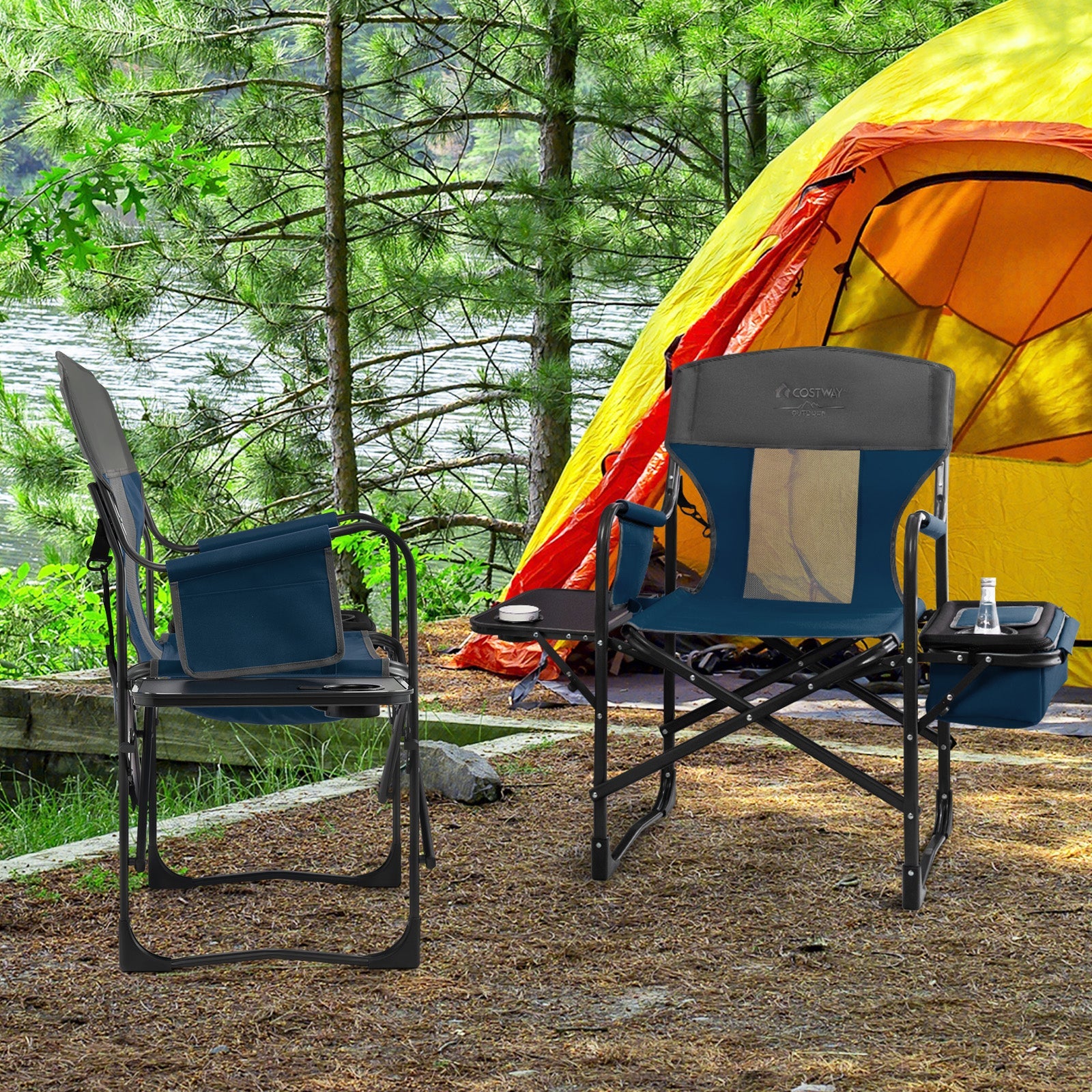 Folding Camping Directors Chair with Cooler Bag and Side Table DirectDeals