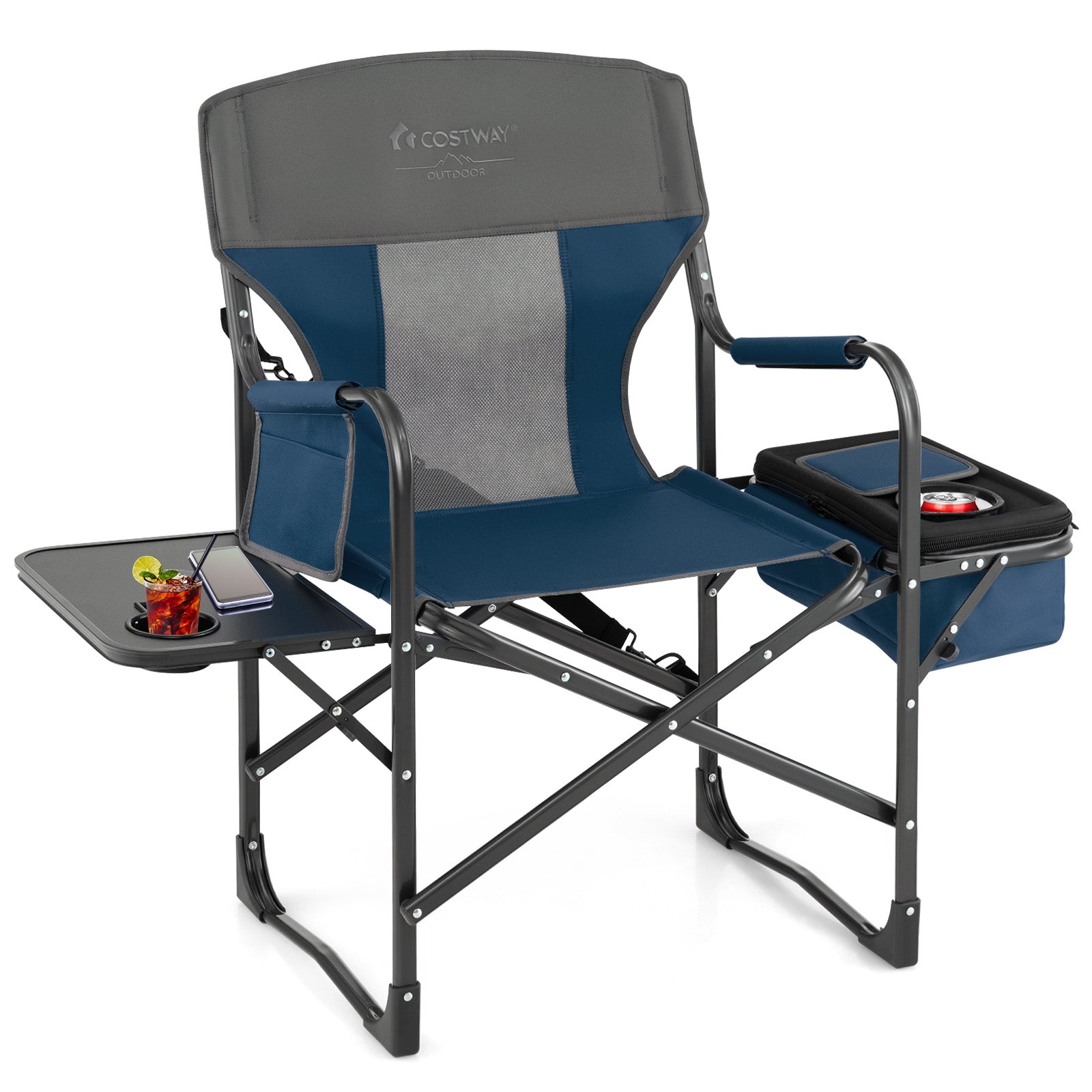 Folding Camping Directors Chair with Cooler Bag and Side Table DirectDeals