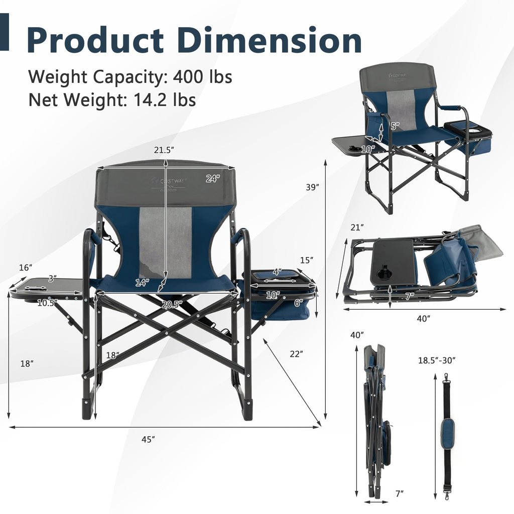 Folding Camping Directors Chair with Cooler Bag and Side Table DirectDeals