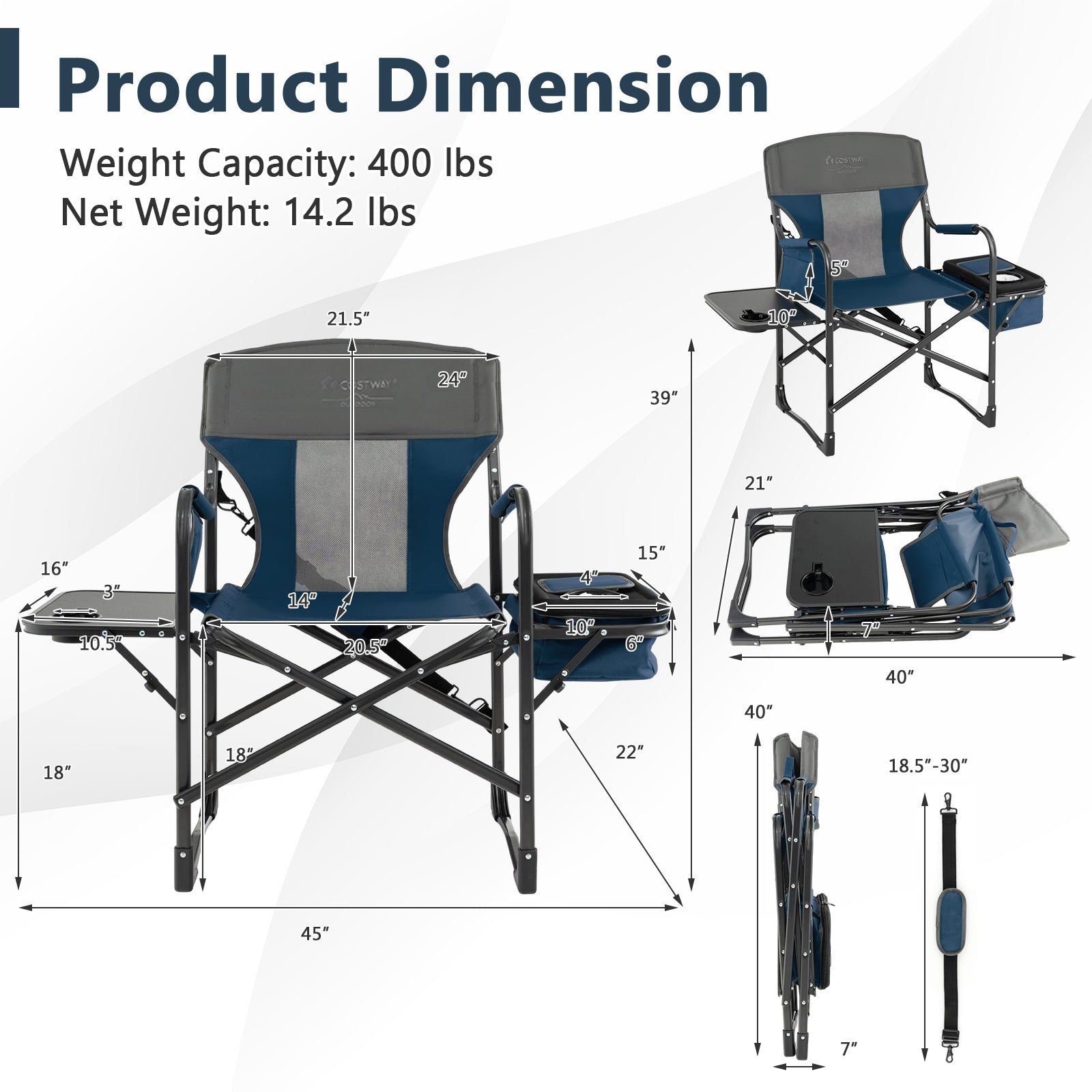 Folding Camping Directors Chair with Cooler Bag and Side Table DirectDeals