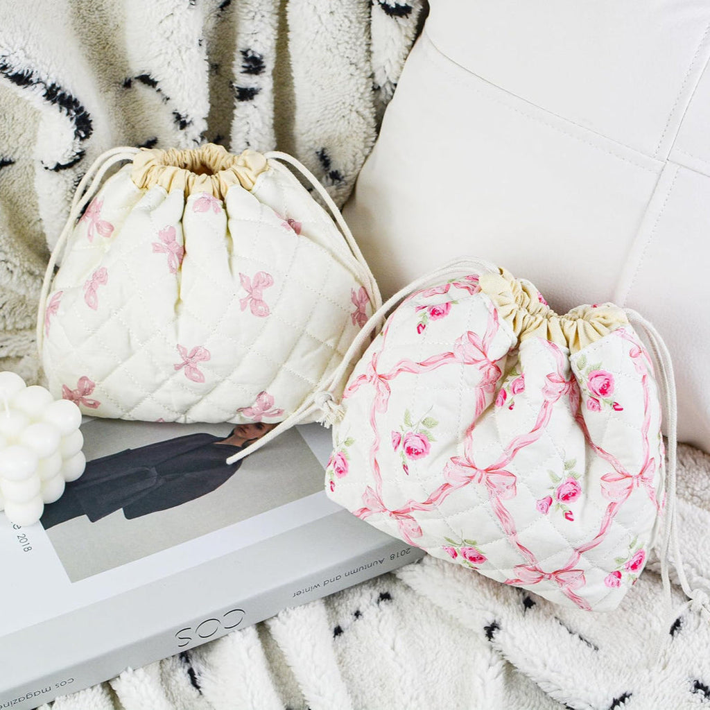 Pink Bows Floral Drawstring Pouch Shop Fête
