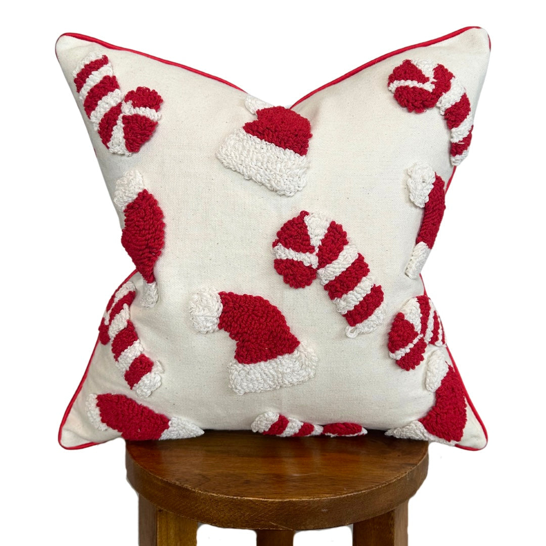 Candy Cane & Santa Hat Pillow Cover Busa Designs