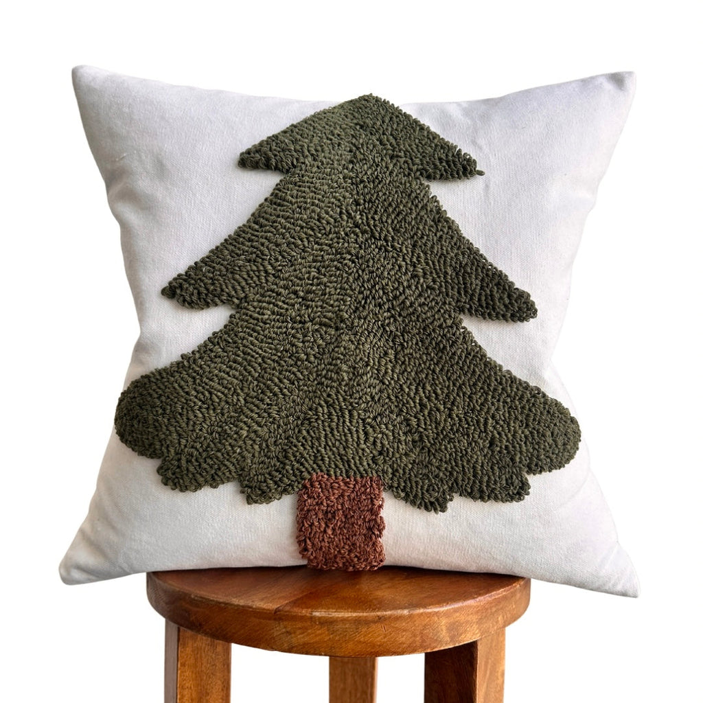 Forest Green Tufted Christmas Tree Pillow Cover Busa Designs