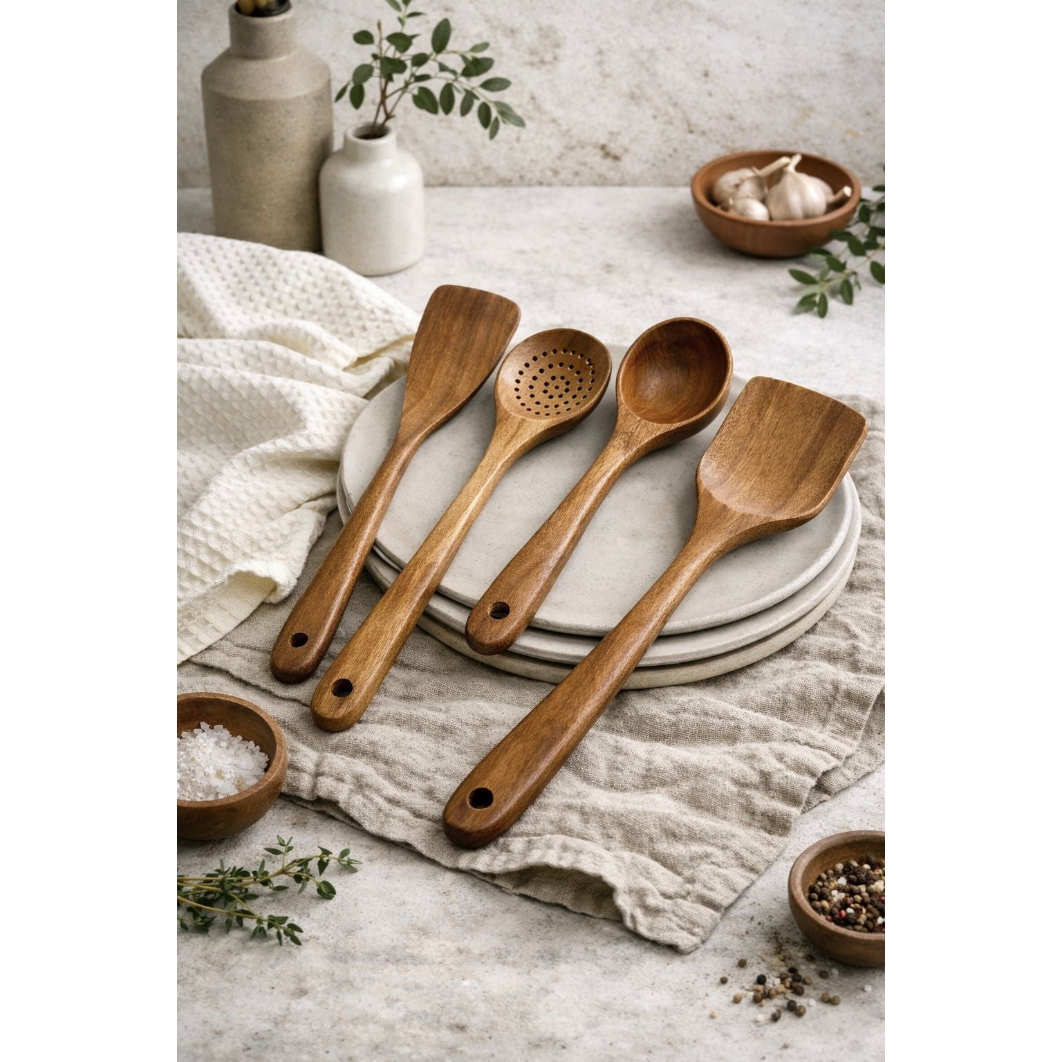 Nosara Teak Wood Kitchen Utensil Set Busa Designs
