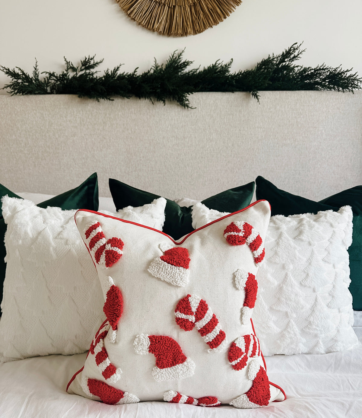 Candy Cane & Santa Hat Pillow Cover Busa Designs