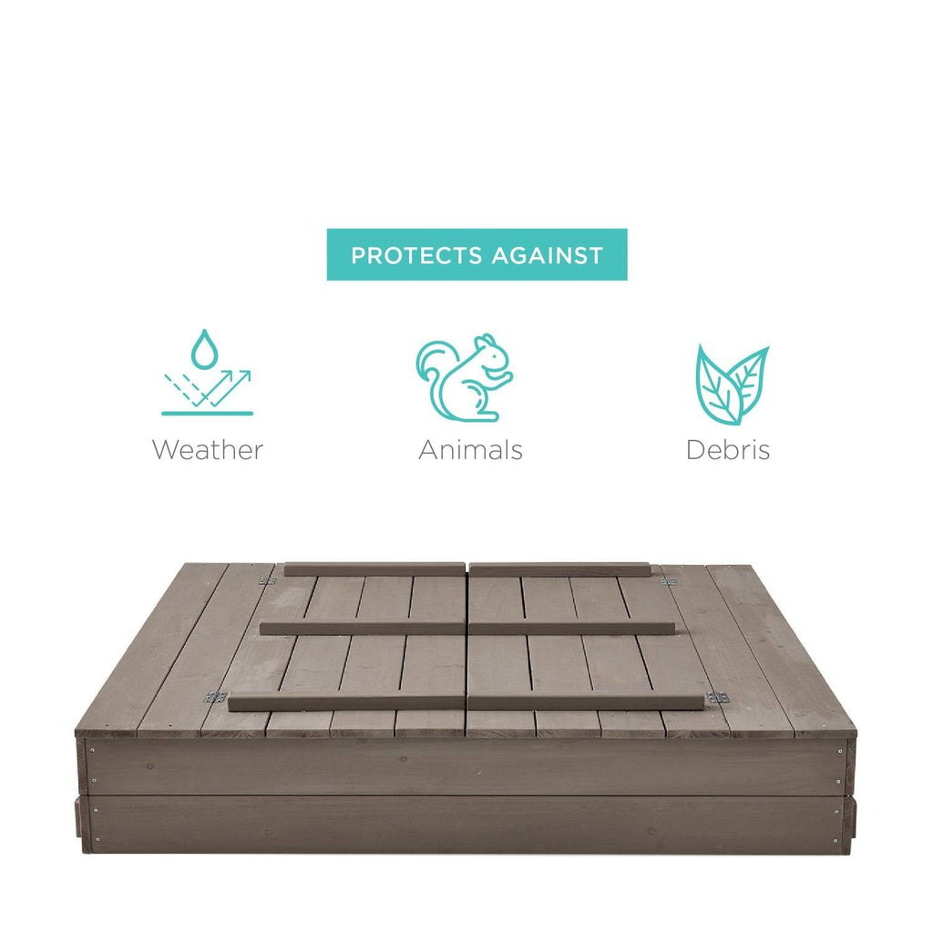 Sturdy Cedar Wood Kids Outdoor Sandbox with Benches in Grey Finish HomePacific
