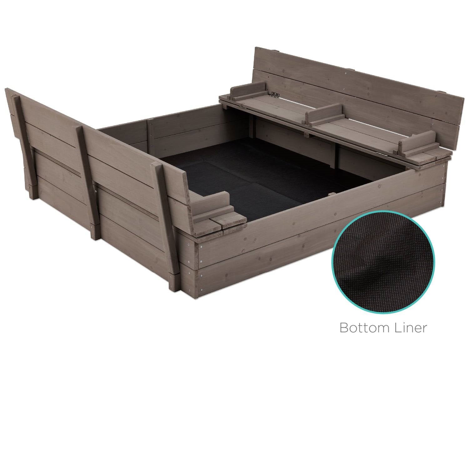 Sturdy Cedar Wood Kids Outdoor Sandbox with Benches in Grey Finish HomePacific