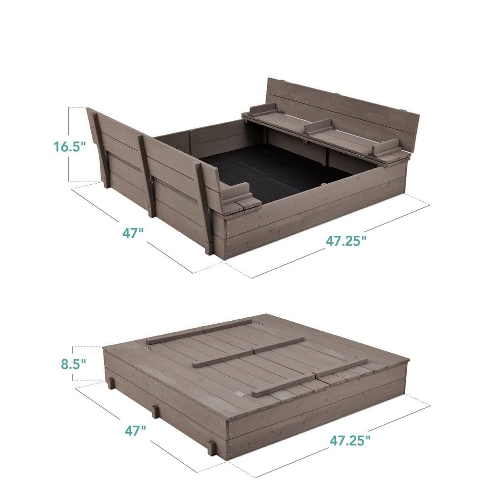 Sturdy Cedar Wood Kids Outdoor Sandbox with Benches in Grey Finish HomePacific