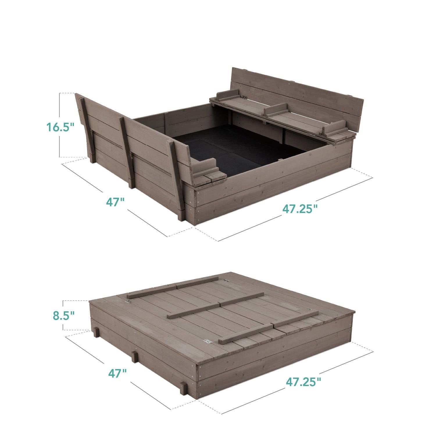 Sturdy Cedar Wood Kids Outdoor Sandbox with Benches in Grey Finish HomePacific