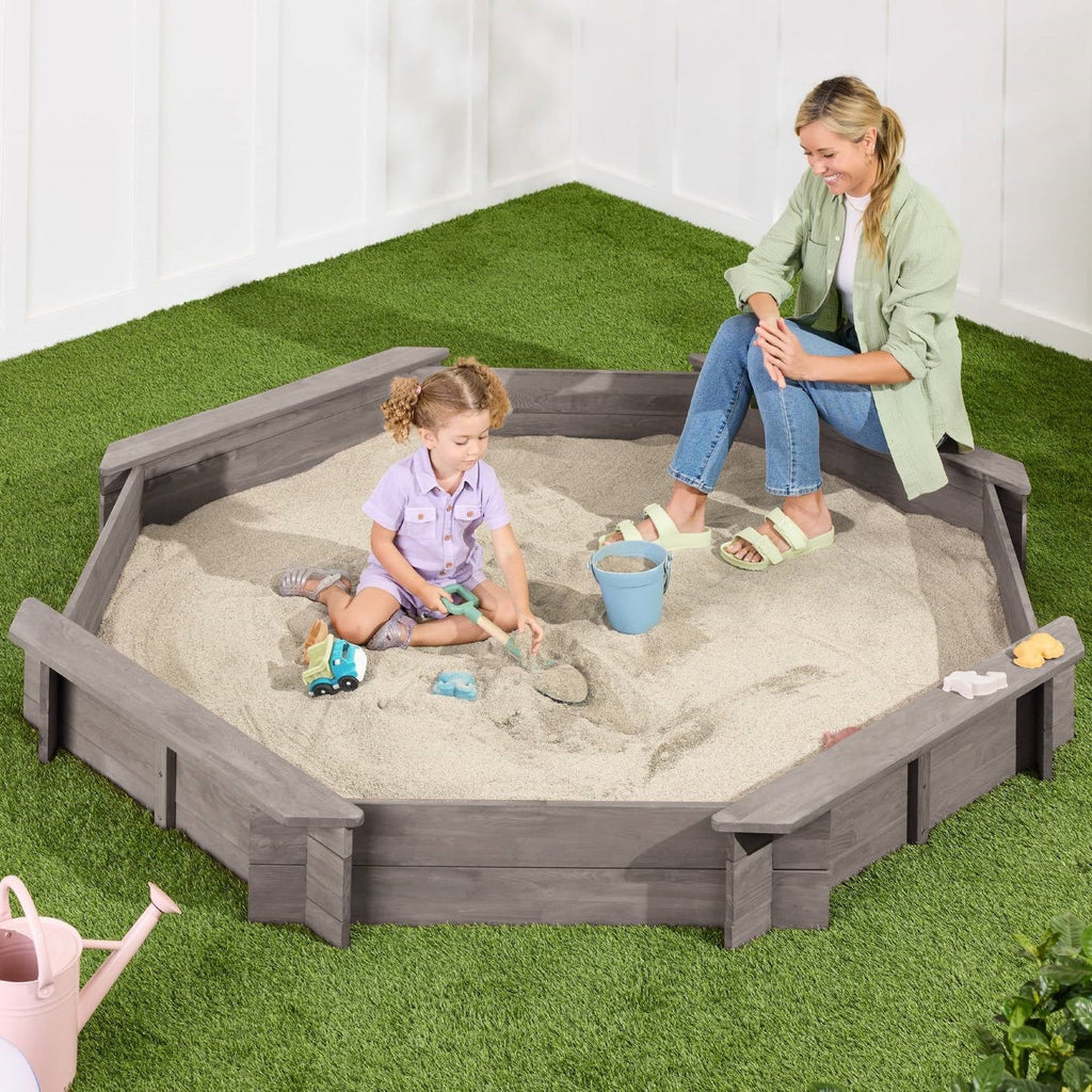 Outdoor Kid's Octagonal Sandbox in Grey Wood Finish HomePacific