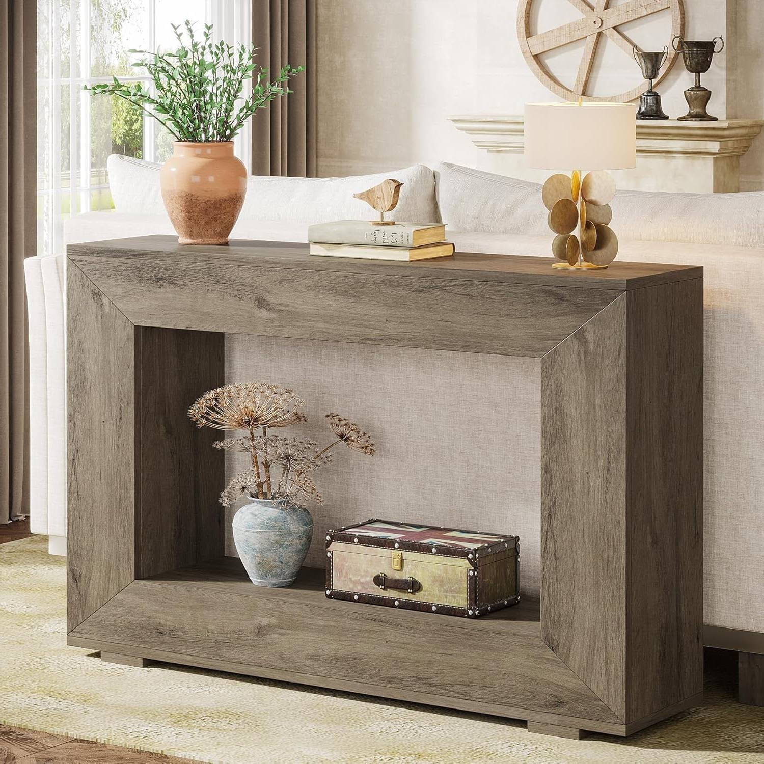 Modern Farmhouse 47-inch Long Entryway / Console Table in Grey Wood Finish HomePacific