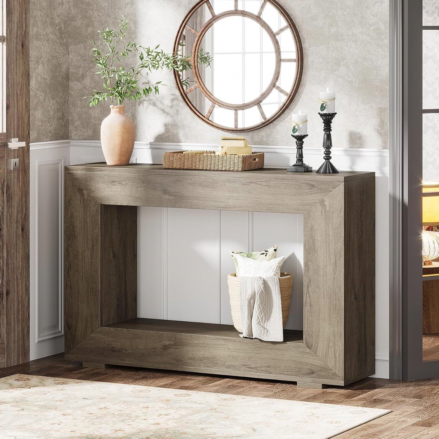 Modern Farmhouse 47-inch Long Entryway / Console Table in Grey Wood Finish HomePacific
