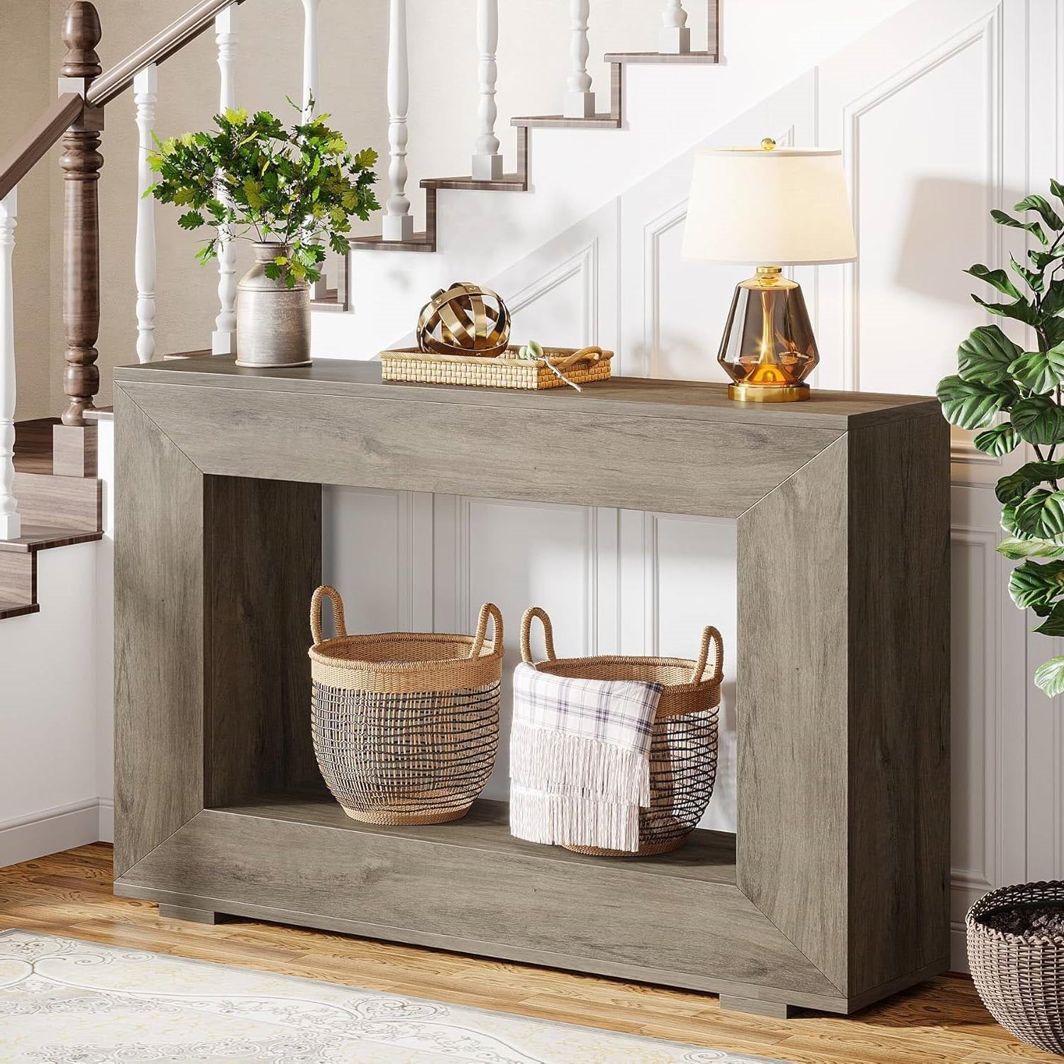 Modern Farmhouse 47-inch Long Entryway / Console Table in Grey Wood Finish HomePacific