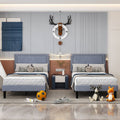 Set of 2 - Twin size Grey Upholstered Platform Bed Frame with Headboard HomePacific
