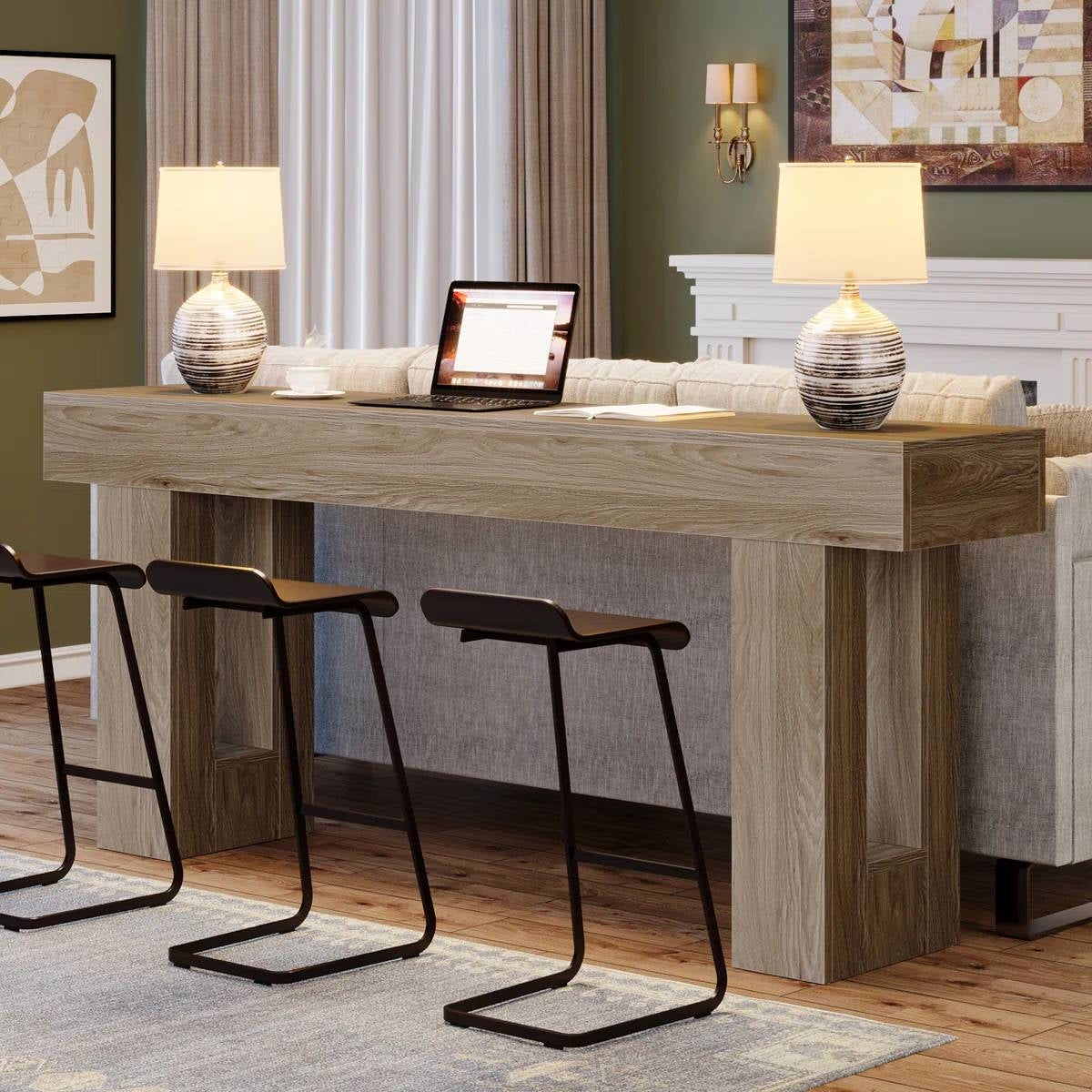 Modern Farmhouse 63-inch Entryway Console Sofa Table in Grey Wood Finish HomePacific